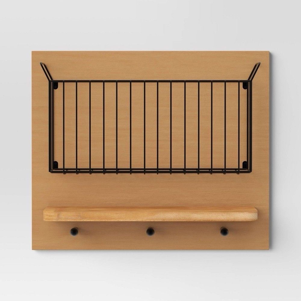17x14 Wall Organizer Brown Black Threshold Wood Metal Mail Holder Mountable